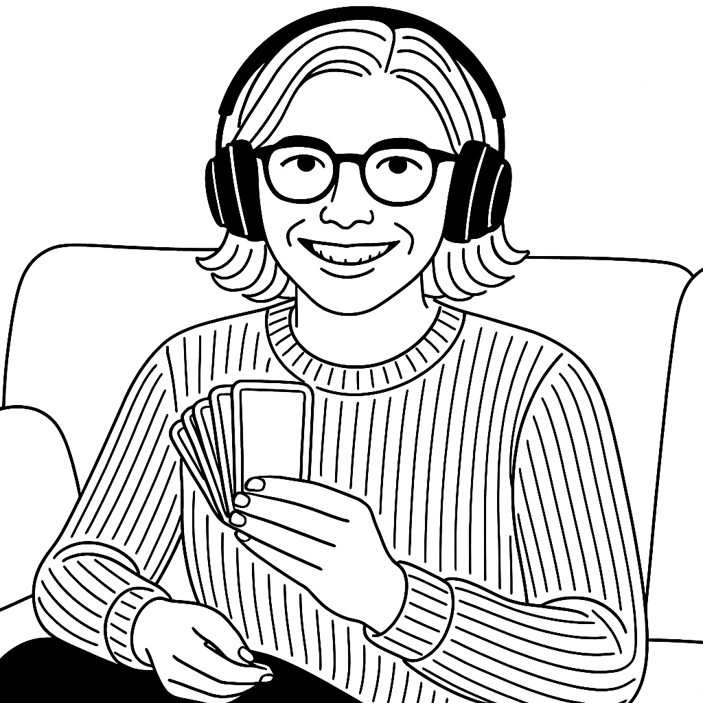 Frau betrachtet nachdenklich verschiedene Tarotkarten