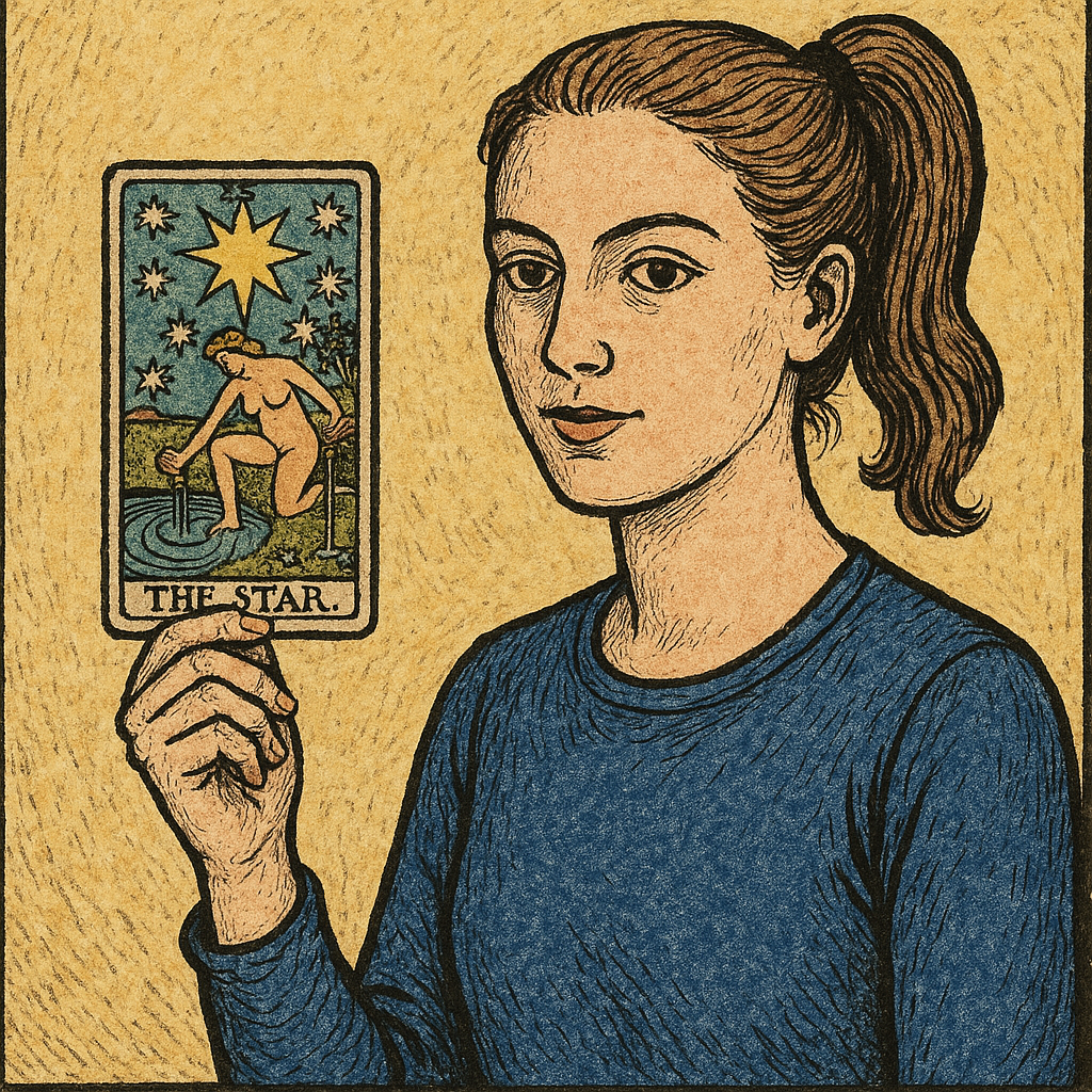 Illustration einer Frau, die die Tarotkarte DER STERN zeigt