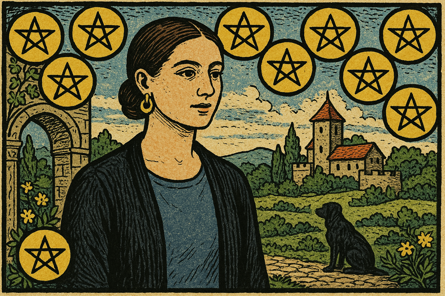 Illustration Frau mit Münzen im Hintergrund